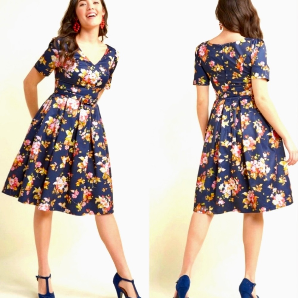 Modcloth Navy Floral Midi Dress